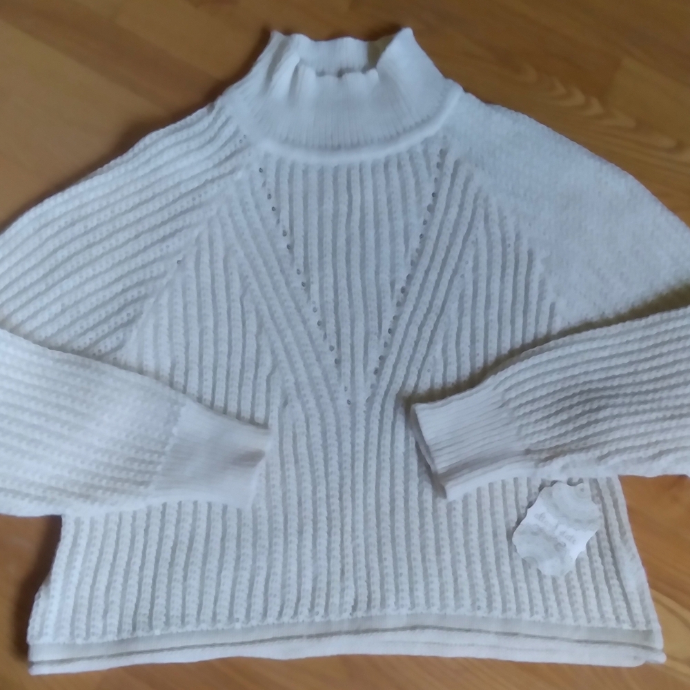 NWT Altar'd State Cream Rolled Hem Mockneck Y2K Winter Cropped Ski Cabin Sweater